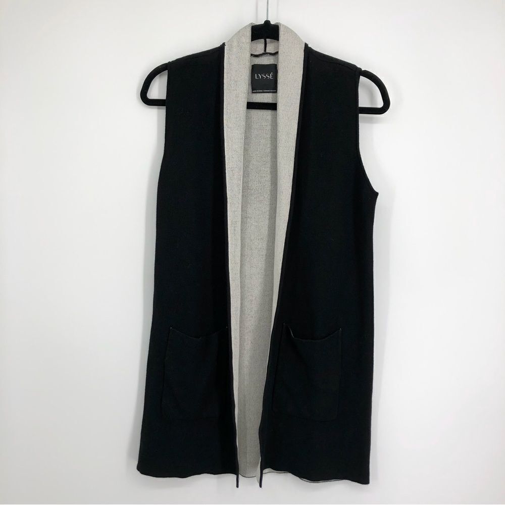 LYSSE Womens Black Sleeveless Cardigan Pockets Size Small‎